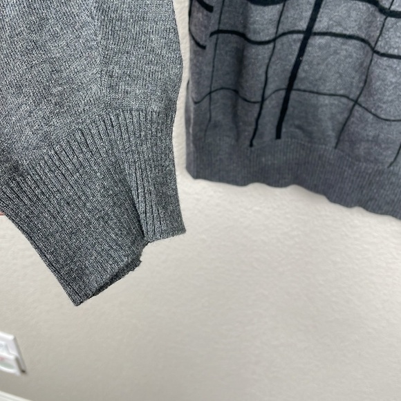 Gap Quarter Zip Windowpane Plaid Sweater Preppy Academia Gray Sz L - Picture 3 of 12